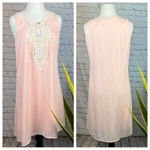 ZOUK Peach Crochet Neck Slip Dress Nightie Boho Size Large